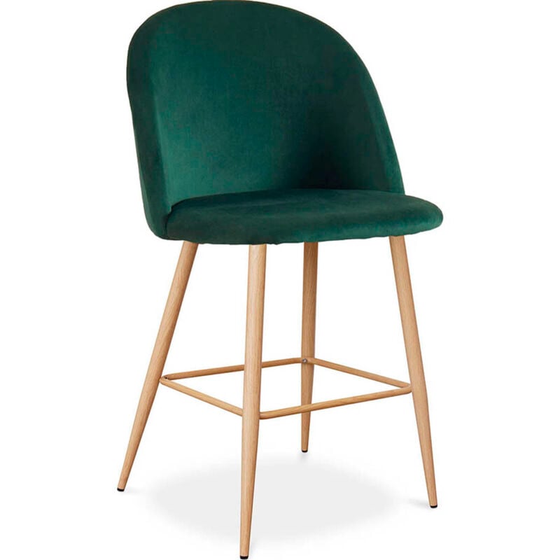 Tabouret tapissé en velours - Design scandinave - 66cm - Evelyne Vert foncé