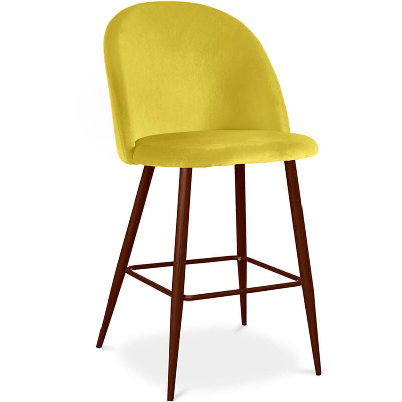 Privatefloor - Tabouret tapissé en velours - Design scandinave - 66cm - Evelyne Jaune