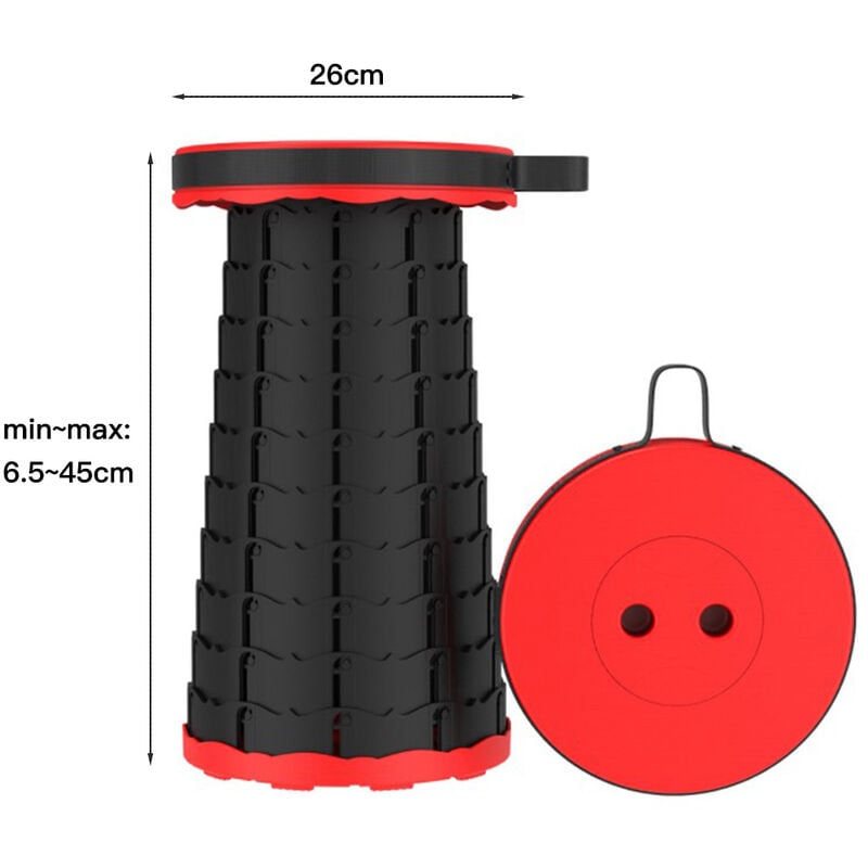 Tabouret pliant portable ultra léger, Tabouret pliant portable intérieur extérieur coussin, Tabouret télescopique, Tabouret télescopique 250kg - rouge