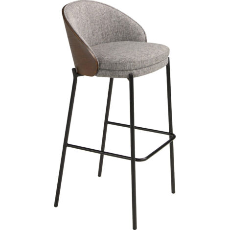 Tabouret tissu gris et bois Angel Cerda - Gris textile et noyer avec pieds noirs