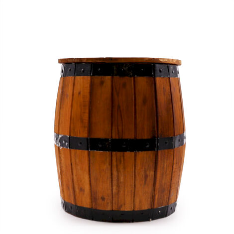 Tabouret tonneau de bière naturel 38 x 32 cm – Compartiment de rangement sous le siège – Design traditionnel en bois et métal