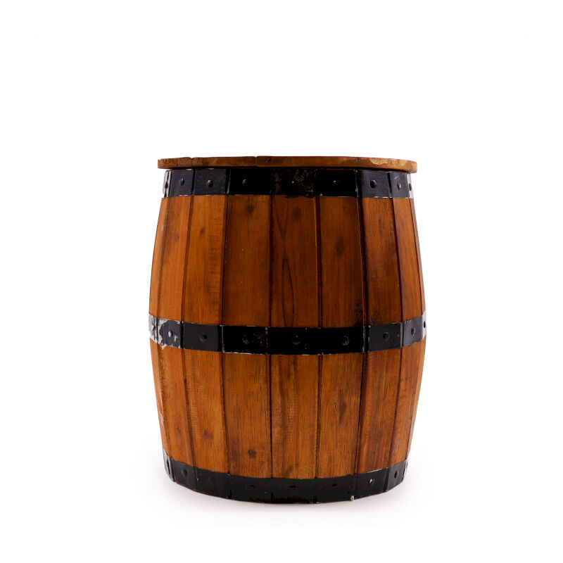 Tabouret tonneau de bière naturel 38 x 32 cm – Compartiment de rangement sous le siège – Design traditionnel en bois et métal