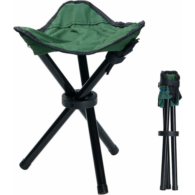 Tabouret trépied portable et pliable en toile à 3 pieds pour randonnée, camping, pêche, pique-nique, plage, barbecue, voyage, jardin (vert)