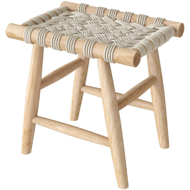 Tabouret tressé blanc en macramé et branche de teck - kira