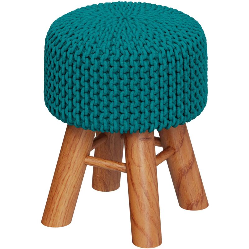 Petit tabouret tricot en coton vert céladon - LISA
