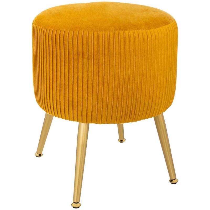 Tabouret Solaro velours plissé jaune moutarde Atmosphera créateur d'intérieur