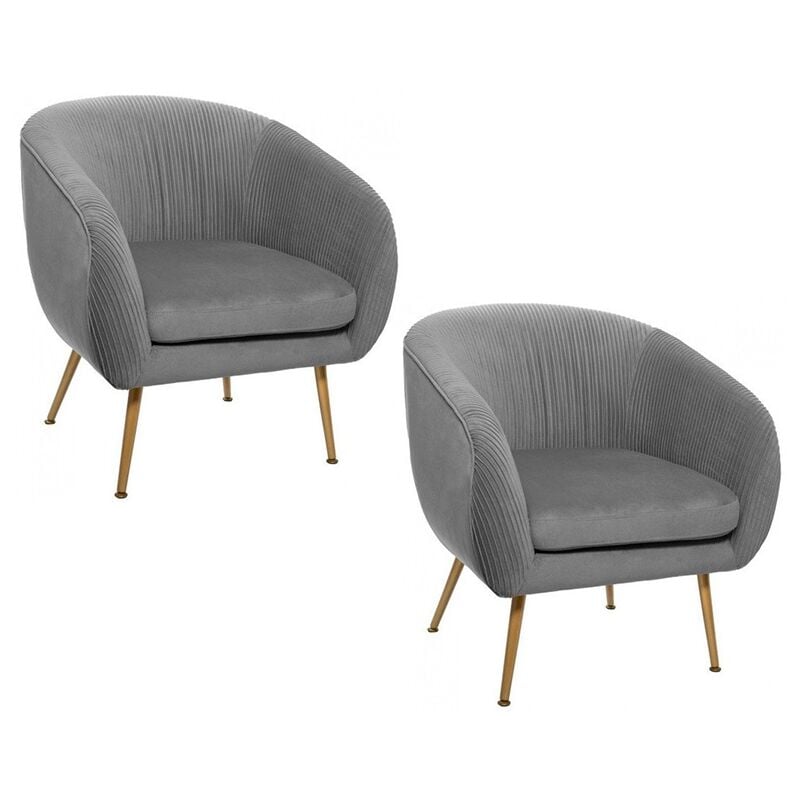Lot de 2 Fauteuils Velours Plissé Gris Solaro Atmosphera