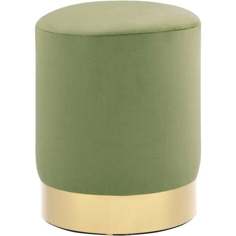 Tabouret Vert moutarde et doré Velours