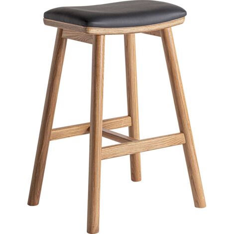 Tabouret vintage en chêne noir mat et fibre naturelle - Noir chêne mat et fibre naturelle