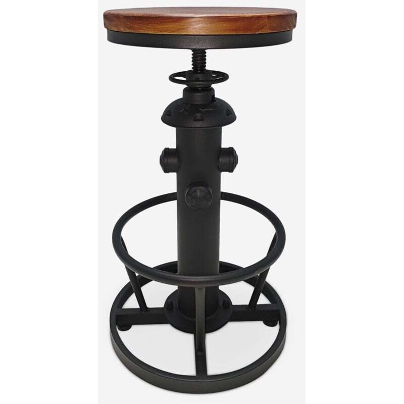 Ahd Amazing Home Design – Tabouret de bar vintage industriel réglable – Assise ronde en bois de pin – Hauteur réglable 52-67 cm – Base métal noir mat Ahd Amazing Home Design – Tabouret de bar vintage industriel réglable – Assise ronde en bois de pin – Hauteur réglable 52-67 cm – Base métal noir mat