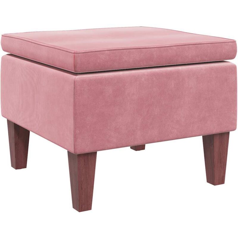 Tabouret，Repose-pied，Pouf avec pieds en bois Rose Velours CFW149590