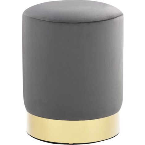 Tabouret，Repose-pied，Pouf Gris foncé et doré Velours CFW92048