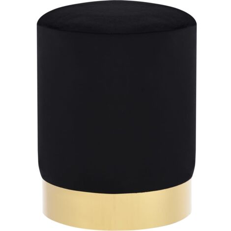 Tabouret，Repose-pied，Pouf Noir et doré Velours CFW27156