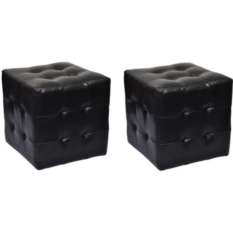 Vidaxl – Tabourets cubes noirs en similicuir – Dimensions 30x30x30 cm – Lot de 2 – Pour sièges individuels ou repose-pieds