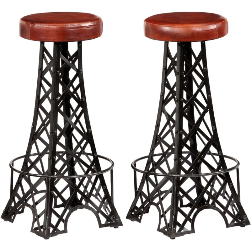 Vidaxl - Définissez 2 tabourets en réel en apparence emblématique en cuir dans un style industriel différentes couleurs Couleur : Marron