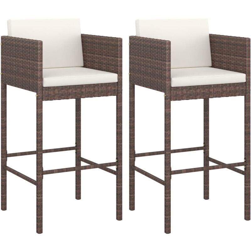 INLIFE Tabourets de bar 2 pcs avec coussins Marron Résine tressée
