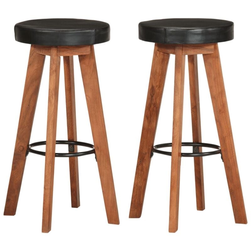 Vidaxl - Tabourets de bar 2 pcs Cuir véritable et bois d'acacia solide