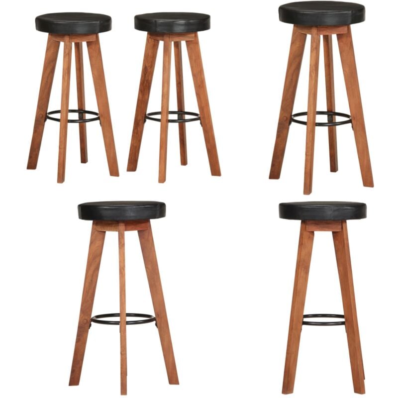 Tabourets de bar 2 pcs Cuir véritable et bois d'acacia solide - Tabouret De Bar - Chaise De Bar - Fauteuil De Bar - Mobilier Retro - Meubles Design