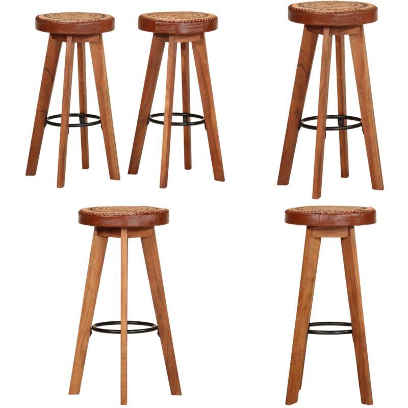 Vidaxl - Tabourets de bar 2 pcs Cuir véritable et bois d'acacia solide - Tabouret De Bar - Tabouret De Comptoir - Chaise De Bar - Mobilier Retro