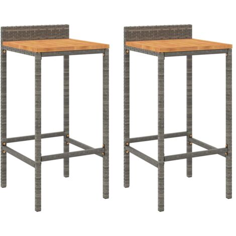 Tabourets de bar 2 pcs gris résine tressée et bois d'acacia