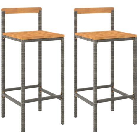 Tabourets de bar 2 pcs gris résine tressée et bois d'acacia