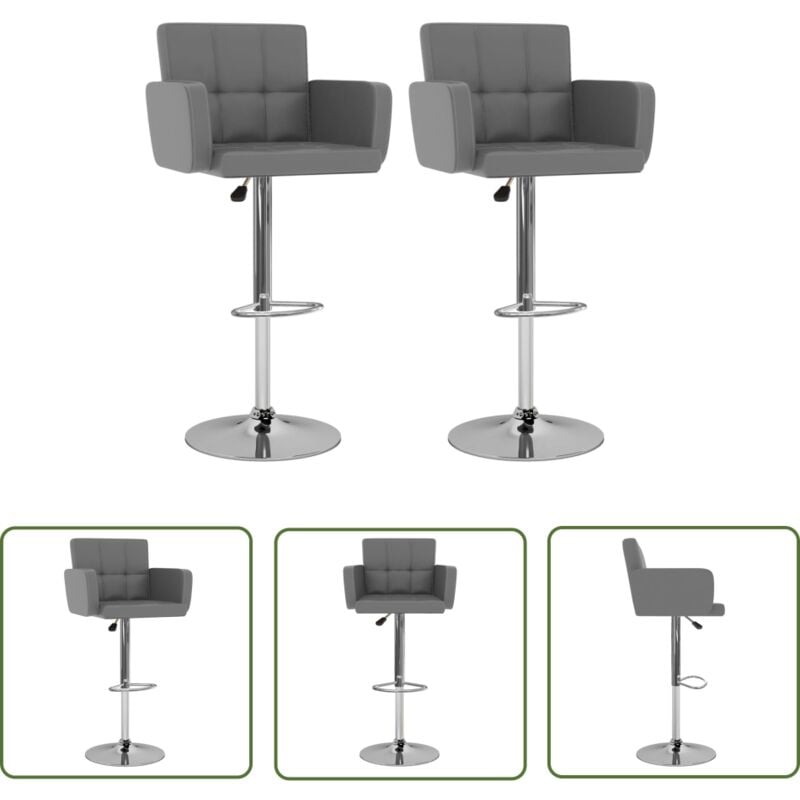 Les Tendances - The Living Store Tabourets de bar lot de 2 gris similicuir - Tabouret De Bar - Tabourets De Comptoir - Chaise Haute - Mobilier De