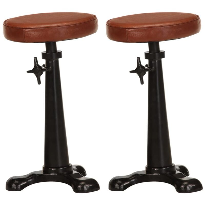 Vidaxl - Tabourets de bar lot de 2 marron cuir véritable et fonte