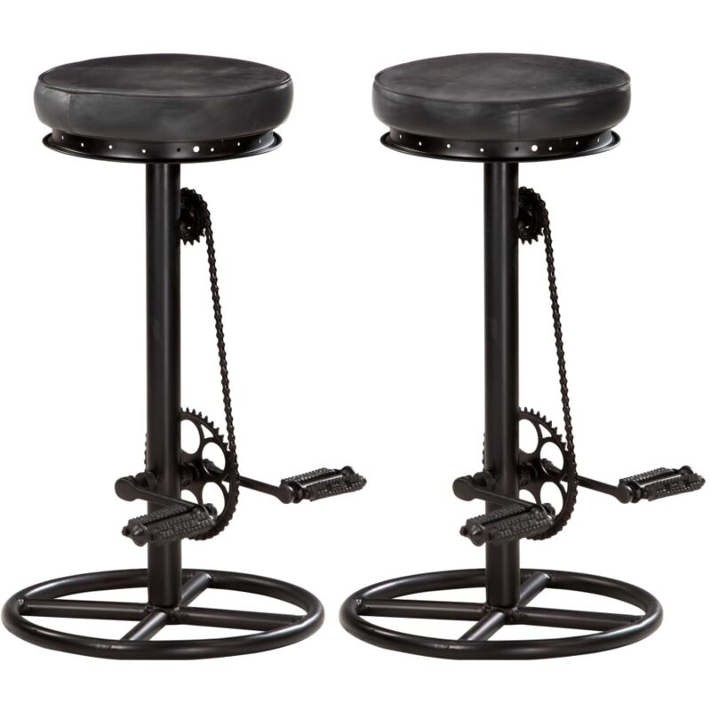 Vidaxl - Tabourets de bar lot de 2 noir cuir véritable de chèvre