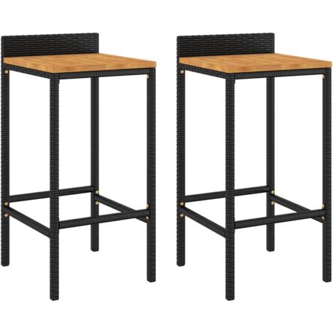 Tabourets de bar 2 pcs noir résine tressée et bois d'acacia