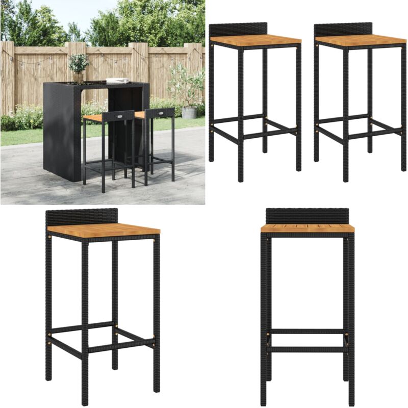 Vidaxl - Tabourets de bar lot de 2 noir résine tressée et bois d'acacia - Tabouret De Bar - Tabouret De Comptoir - Chaise De Bar - Mobilier De Jardin