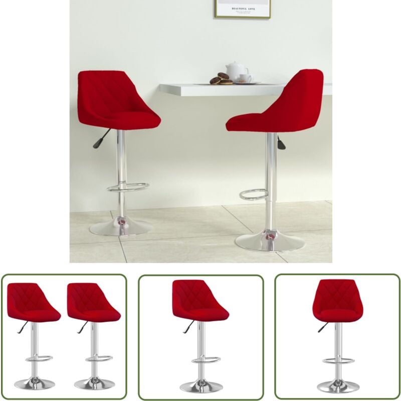 Les Tendances - The Living Store Tabourets de bar lot de 2 rouge bordeaux velours - Tabouret De Bar - Chaise De Comptoir - Fauteuil De Bar - Meuble