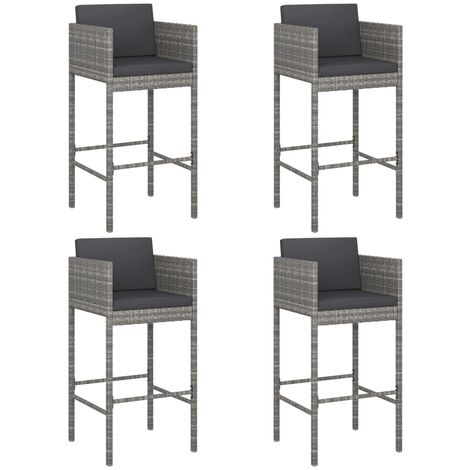 Tabourets de bar 4 pcs avec coussins Gris Résine tressée