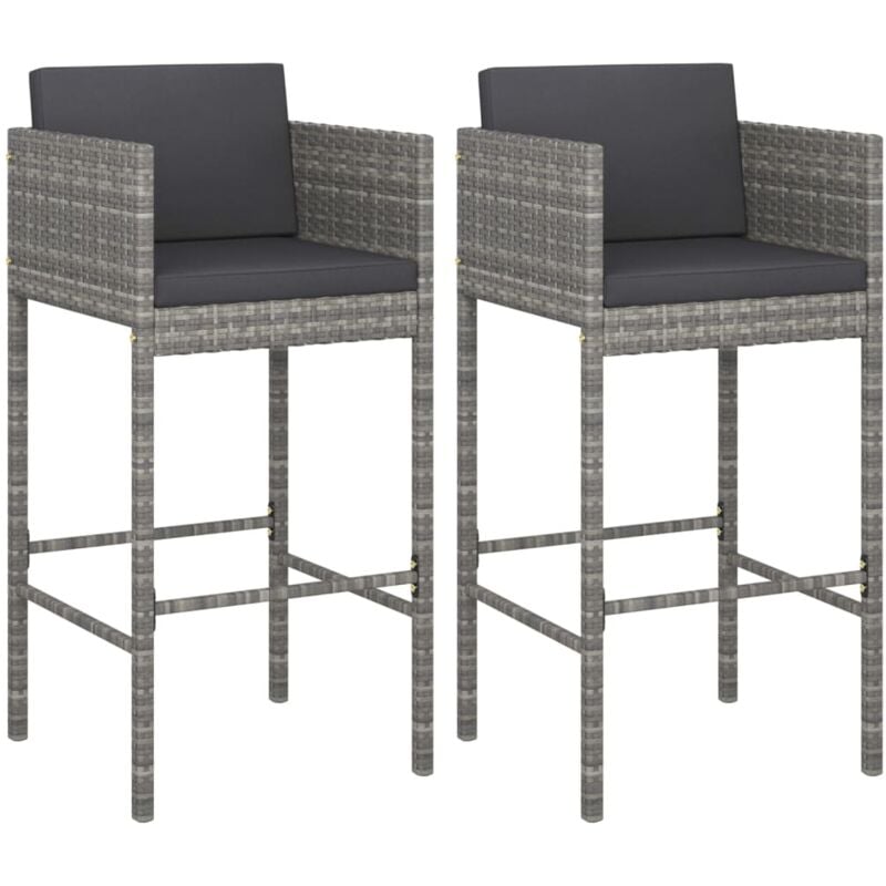 Tabourets de bar lot de 2 avec coussins gris résine tressée