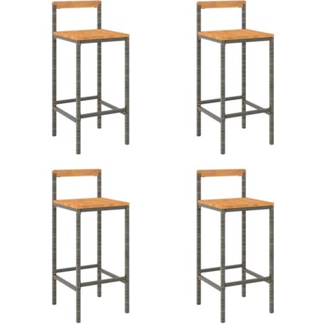 Tabourets de bar 4 pcs gris résine tressée et bois d'acacia