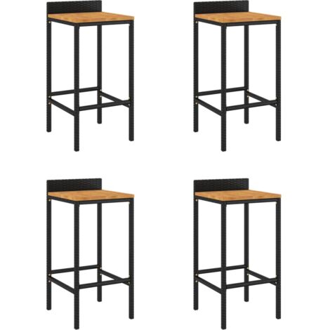 Tabourets de bar 4 pcs noir résine tressée et bois d'acacia