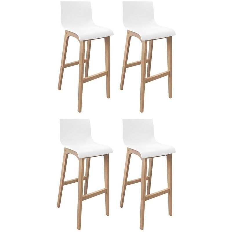 Mob-in - Lot de 4 tabourets de bar 75 cm en chêne et assise blanche