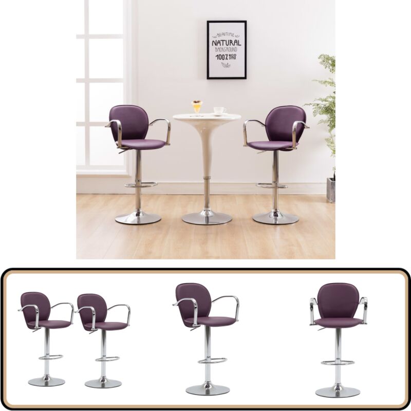 Vidaxl - Tabourets de bar avec accoudoir lot de 2 violet similicuir - Tabouret De Bar - Tabouret De Pub - Chaise De Bar - Fauteuil De Bar - Simuli