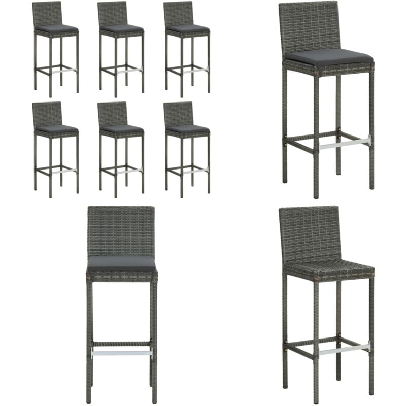 Vidaxl - Tabourets de bar avec coussins lot de 6 gris résine tressée - Tabourets De Bar - Tabourets De Comptoir - Meubles De Jardin - Mobilier