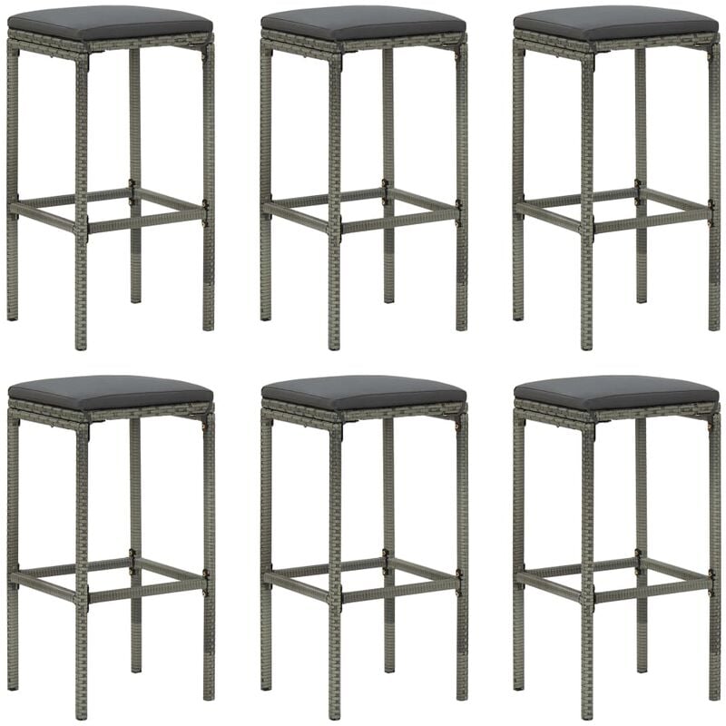 Vidaxl - Tabourets de bar avec coussins lot de 6 gris résine tressée