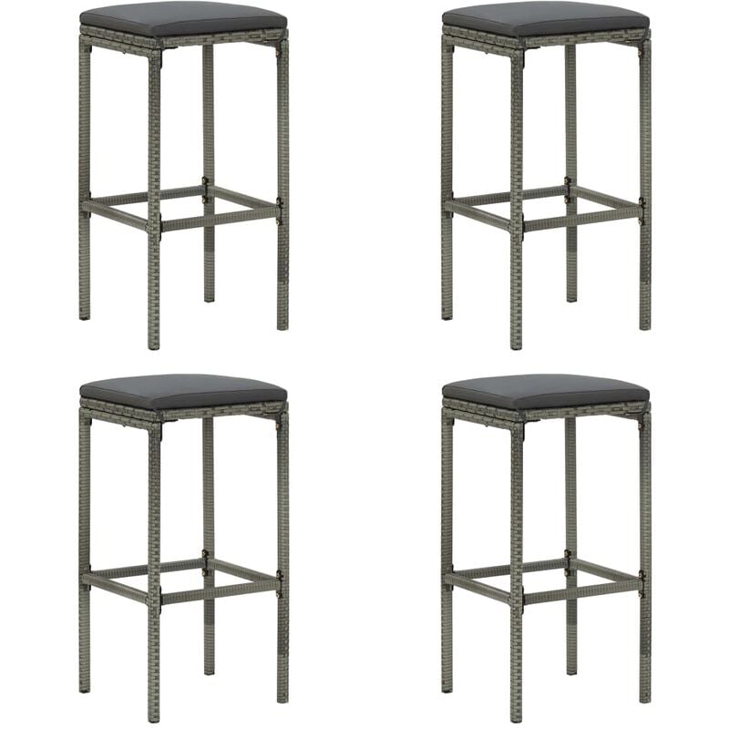 Vidaxl - Tabourets de bar avec coussins lot de 4 gris résine tressée