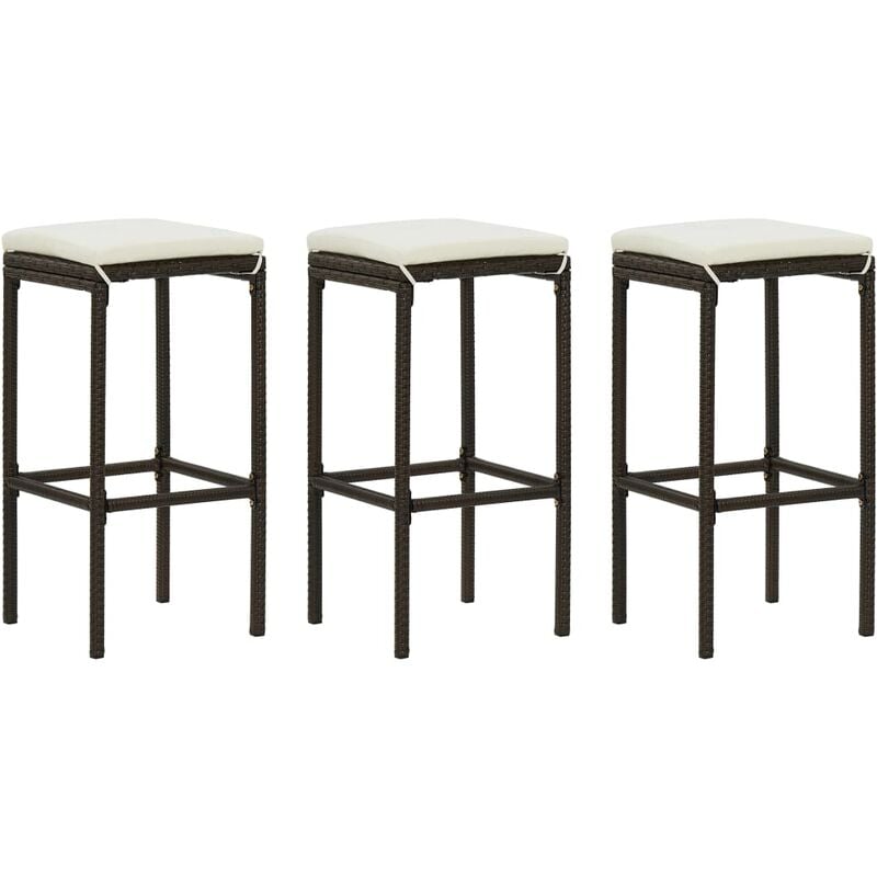 Vidaxl - Tabourets de bar avec coussins lot de 3 marron résine tressée