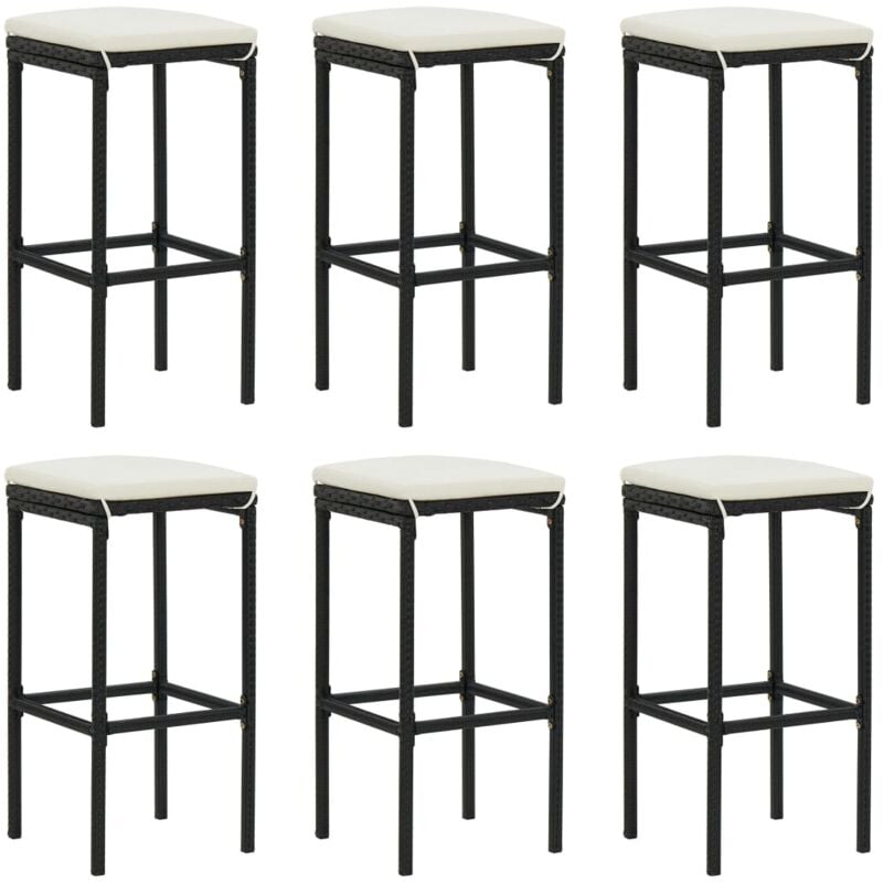 Vidaxl - Tabourets de bar avec coussins lot de 6 noir résine tressée