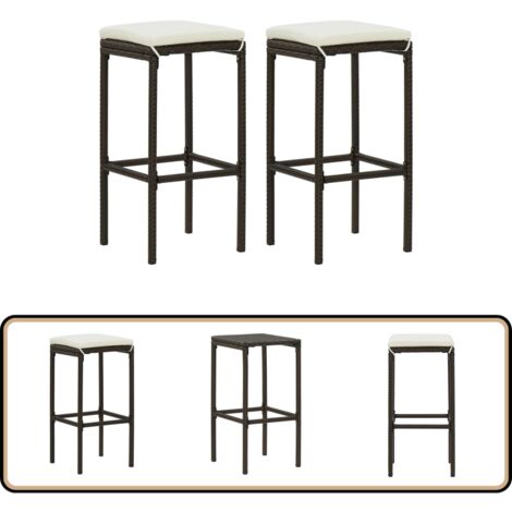 Tabourets de bar avec coussins lot de 2 marron résine tressée - Tabouret De Bar - Tabourets De Bar - Chaise De Bar - Chaises De Bar - Mobilier Intérieur