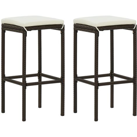Tabourets de bar avec coussins lot de 2 marron résine tressée vidaXL