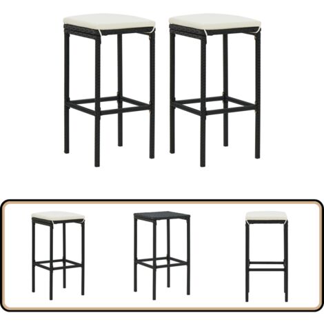 Tabourets de bar avec coussins lot de 2 noir résine tressée - Tabouret De Bar - Tabourets De Bar - Chaise De Bar - Chaises De Bar - Mobilier De Cuisine