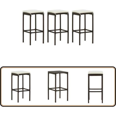 Tabourets de bar avec coussins lot de 3 marron résine tressée - Tabouret De Bar - Tabourets De Bar - Chaise De Bar - Chaises De Bar - Mobilier De Cuisine