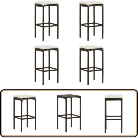 Tabourets de bar avec coussins lot de 4 marron résine tressée - Tabouret De Bar - Tabourets De Bar - Chaise De Bar - Chaises De Bar - Mobilier De Cuisine