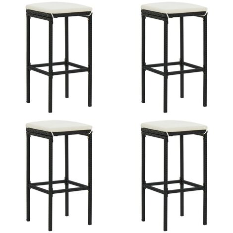 Tabourets de bar avec coussins lot de 4 noir résine tressée