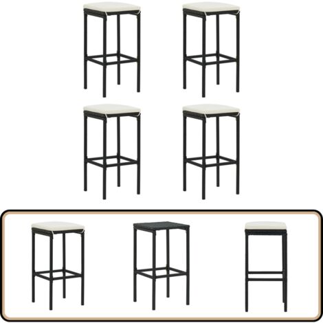 Tabourets de bar avec coussins lot de 4 noir résine tressée - Tabouret De Bar - Tabourets De Bar - Chaise De Bar - Chaises De Bar - Mobilier Intérieur