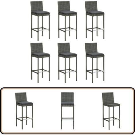 Tabourets de bar avec coussins lot de 6 gris résine tressée - Tabourets De Bar - Tabourets De Comptoir - Meubles De Jardin - Mobilier D'extérieur - Résine Tressée